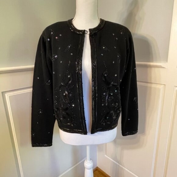 Vintage Lambswool Beaded Cardigan Holiday Party Sweater Small - Picture 5 of 6
